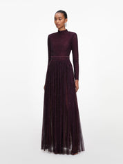 Burgundy rhinestone long sleeve maxi dress