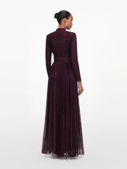 Burgundy rhinestone long sleeve maxi dress