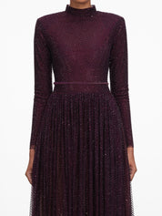Burgundy rhinestone long sleeve maxi dress