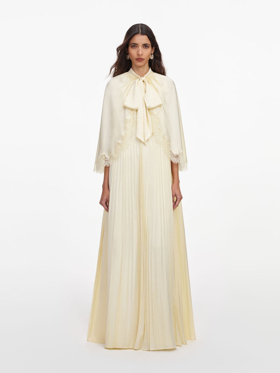 Yellow tie neck cape maxi dress