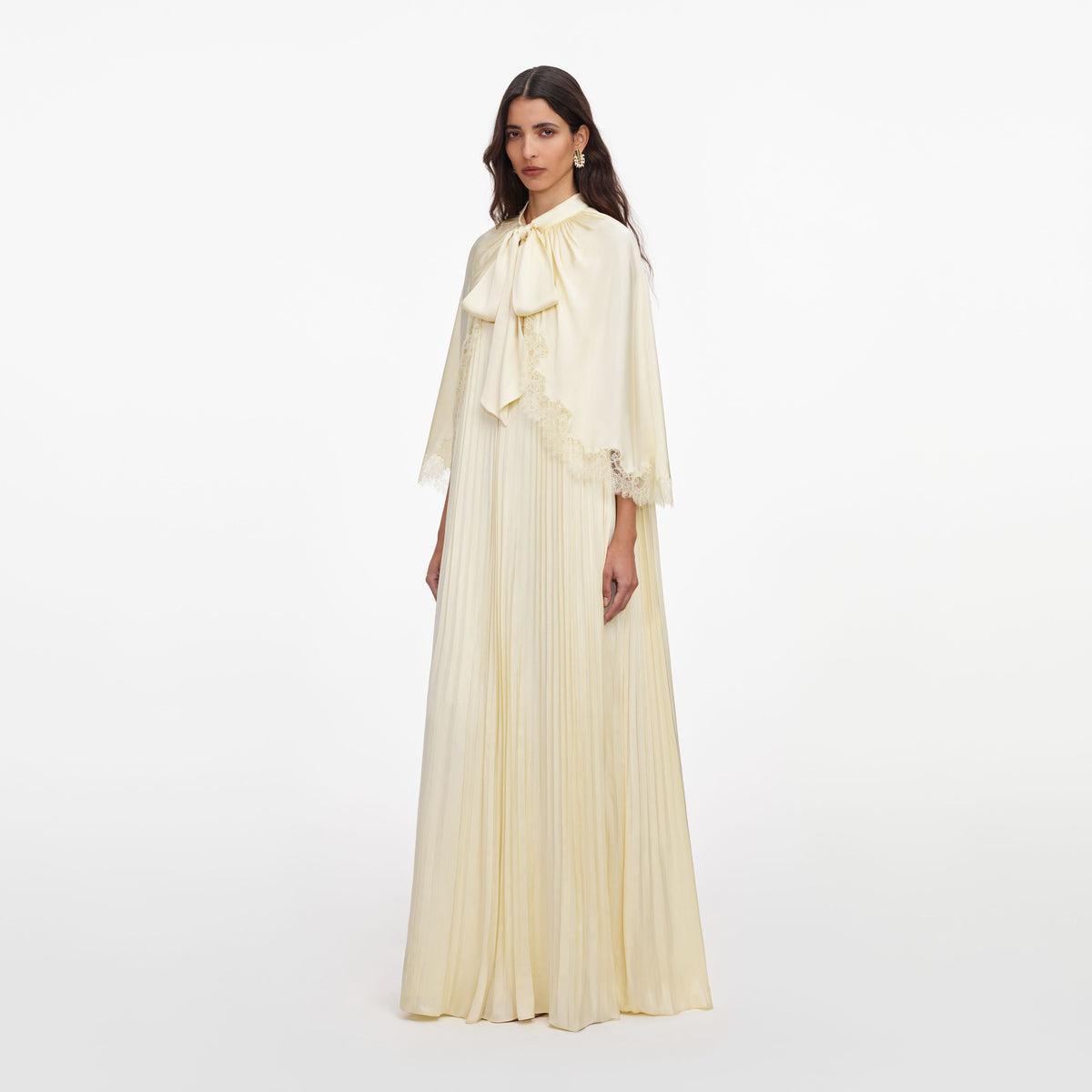 Yellow tie neck cape maxi dress