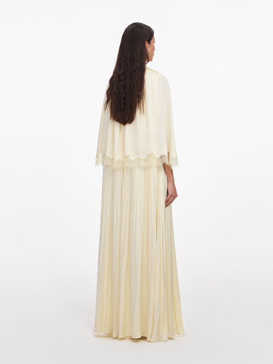 Yellow tie neck cape maxi dress