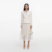 Cream boucle shawl collared midi dress