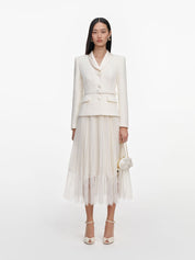 Cream boucle shawl collared midi dress