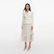 Cream boucle shawl collared midi dress