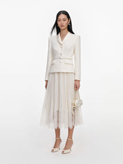 Cream boucle shawl collared midi dress