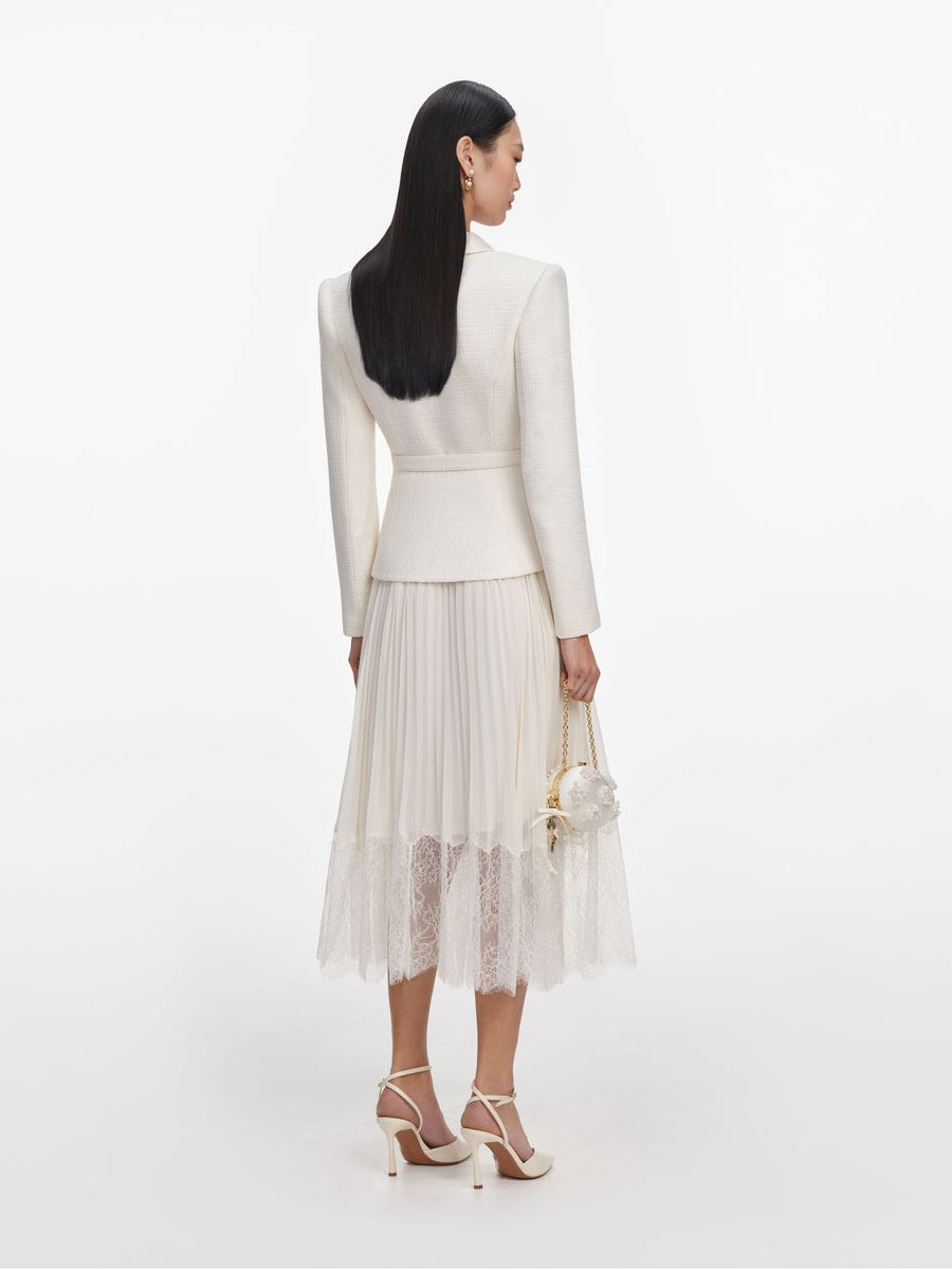 Cream boucle shawl collared midi dress