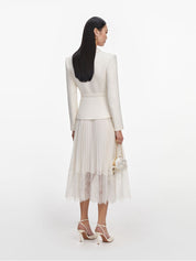 Cream boucle shawl collared midi dress