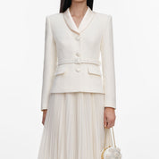 Cream boucle shawl collared midi dress
