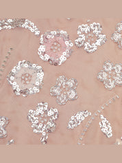 Pink flower sequin embellished midi dress