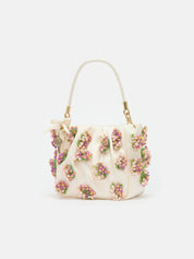 Cream satin floral beaded tote bag