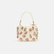 Cream satin floral beaded tote bag