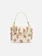 Cream satin floral beaded tote bag