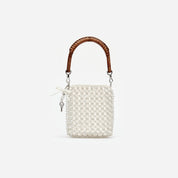 Cream crystal chain mini tote bag