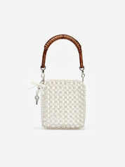 Cream crystal chain mini tote bag