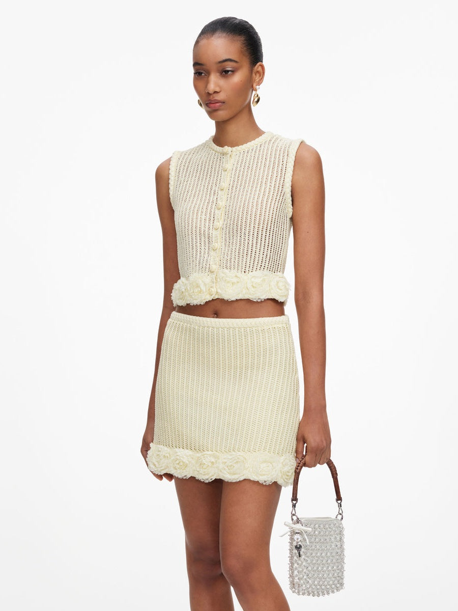 Cream crystal chain mini tote bag