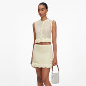 Cream crystal chain mini tote bag