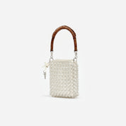 Cream crystal chain mini tote bag