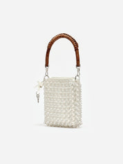 Cream crystal chain mini tote bag