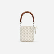 Cream crystal chain mini tote bag