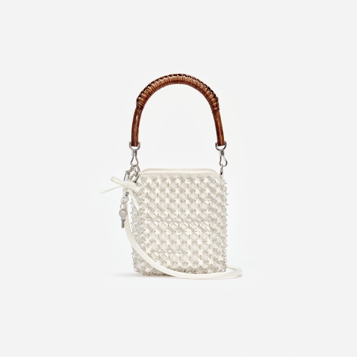 Cream crystal chain mini tote bag