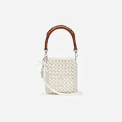 Cream crystal chain mini tote bag