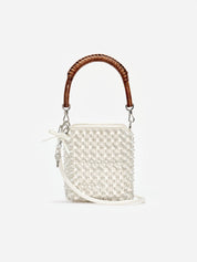 Cream crystal chain mini tote bag