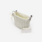 Cream crystal chain mini tote bag