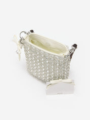 Cream crystal chain mini tote bag
