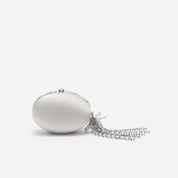 Grey oval crystal chain clutch bag