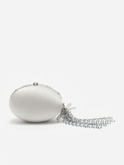 Grey oval crystal chain clutch bag