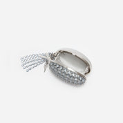 Grey oval crystal chain clutch bag