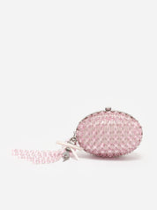 Pink oval crystal chain clutch bag