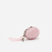 Pink oval crystal chain clutch bag