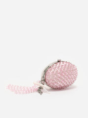 Pink oval crystal chain clutch bag