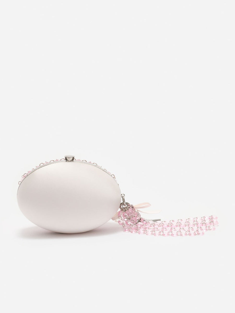Pink oval crystal chain clutch bag
