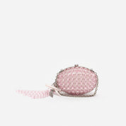 Pink oval crystal chain clutch bag