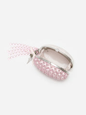 Pink oval crystal chain clutch bag