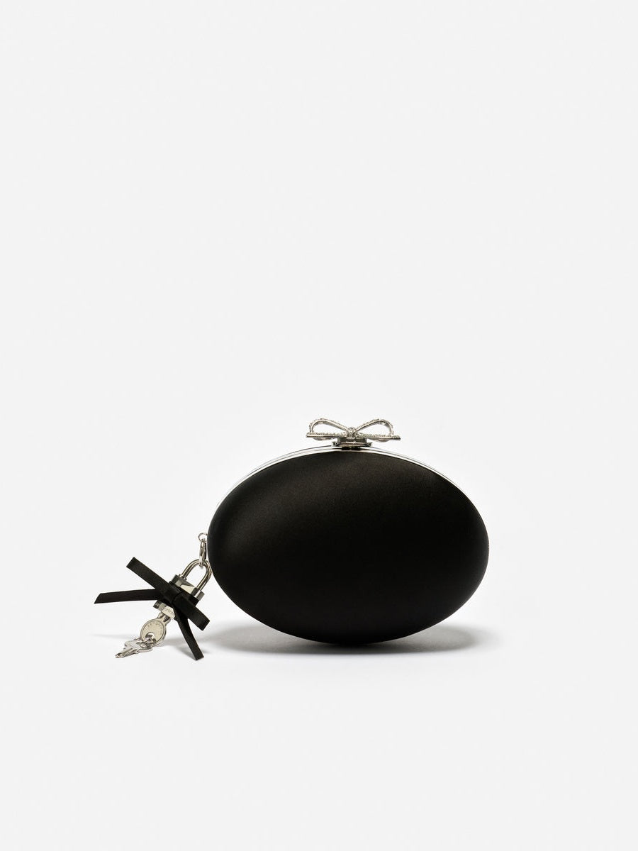 Black satin oval clutch