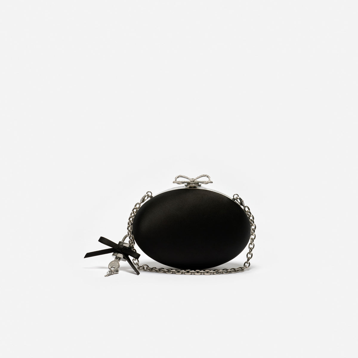 Black satin oval clutch