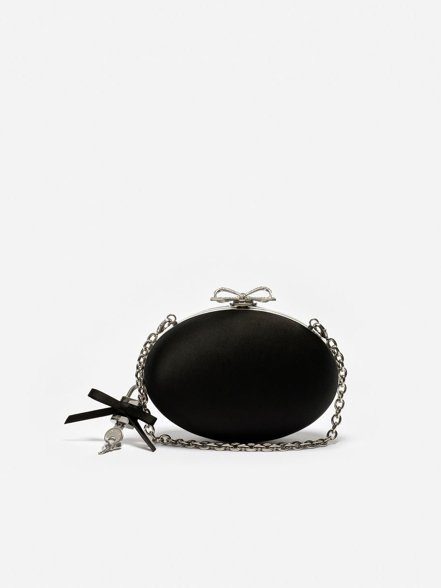 Black satin oval clutch