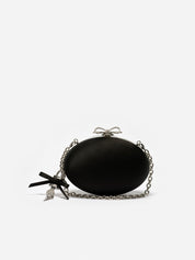 Black satin oval clutch