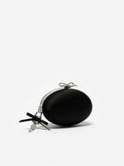 Black satin oval clutch
