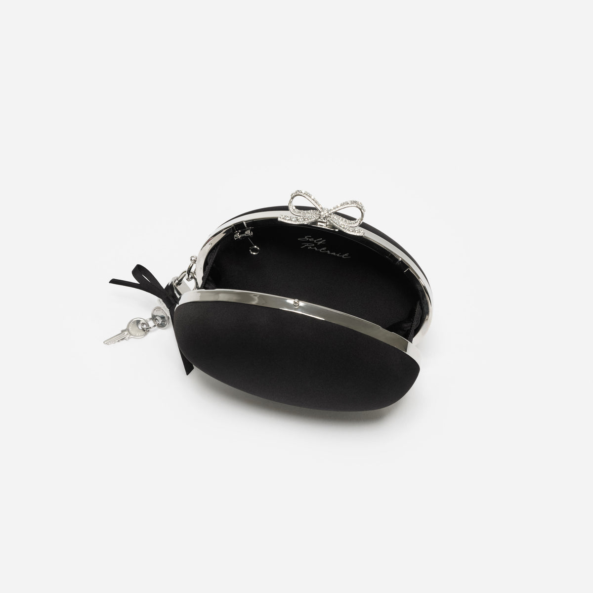 Black satin oval clutch