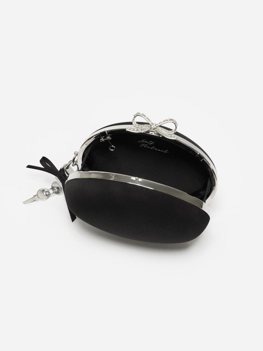 Black satin oval clutch