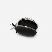 Black satin oval clutch