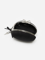 Black satin oval clutch