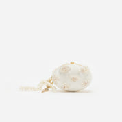 Cream satin floral beaded oval clutch