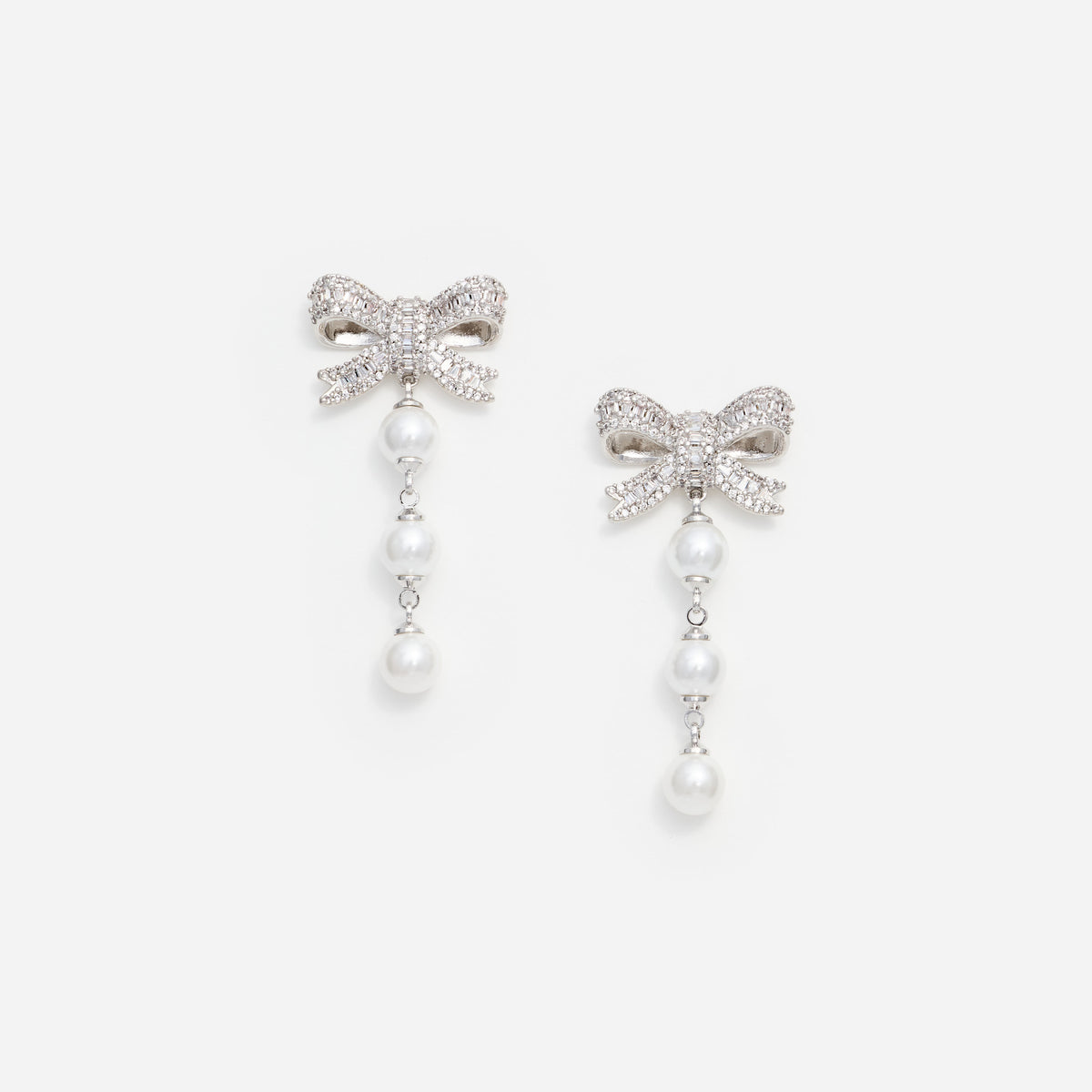Crystal bow pearl droplet earrings