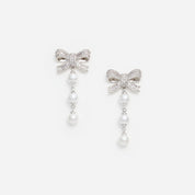Crystal bow pearl droplet earrings